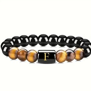 Men's tiger eye Initial Bead Bracelet